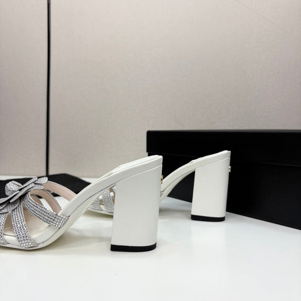 CC 25 Camellia Open Heel Mule Sandals 90mm Silver Stone Grain And Sheepskin 368845