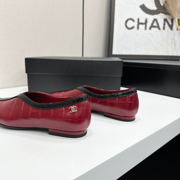 CC 26s Ballet Flats Burgundy Glossy Crocodile Embossed Calfskin 743142