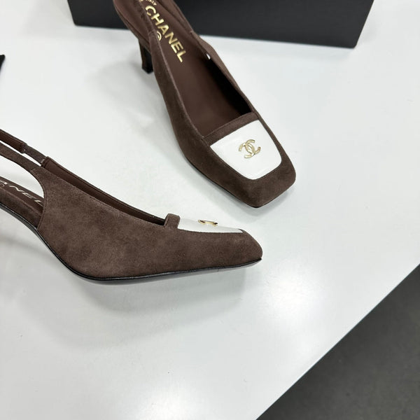 CC Block Slingback Coffee White Suede 743249