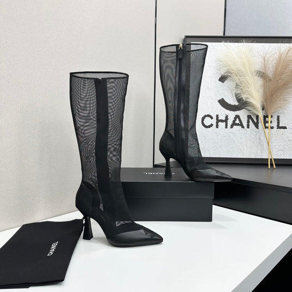CC 26s Mesh Knee High Boots Black Leather 109224