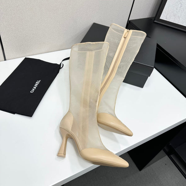 CC 26s Mesh Knee High Boots Apricot Leather 109225
