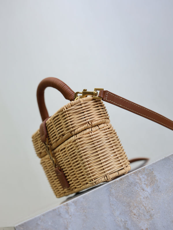 Prada Gaby Vanity Bag Beige Brown Raffia Leather