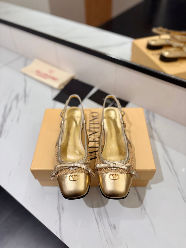 VLTN 26s Valet Du Roi Slingback Flats Gold Raffia Leather 985456