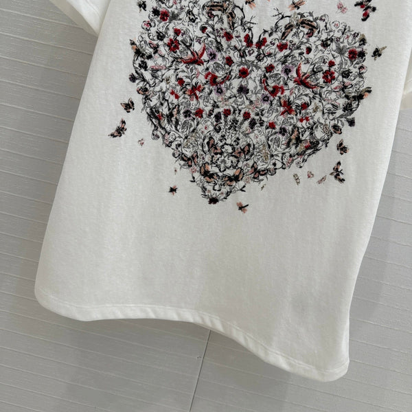 CD Heart T-shirt White Cotton Polyester