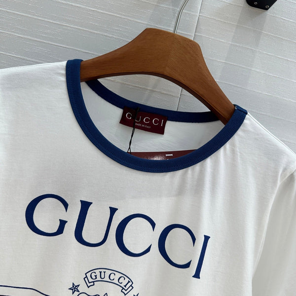 Gucci 25 Blue Letter Short-sleeved T-shirt White Cotton
