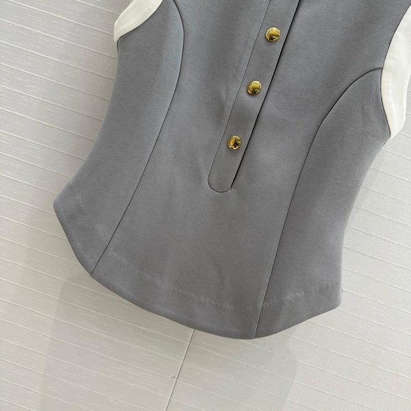 LV 25 Princess Seams Vest Grey Polyester Cotton