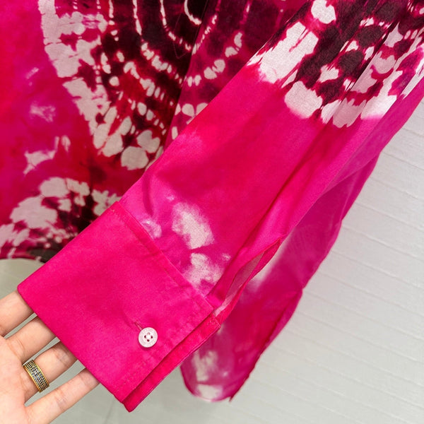CD 25 Dopamine Dye Pattern Long-sleeved T-Shirt Pink Cotton
