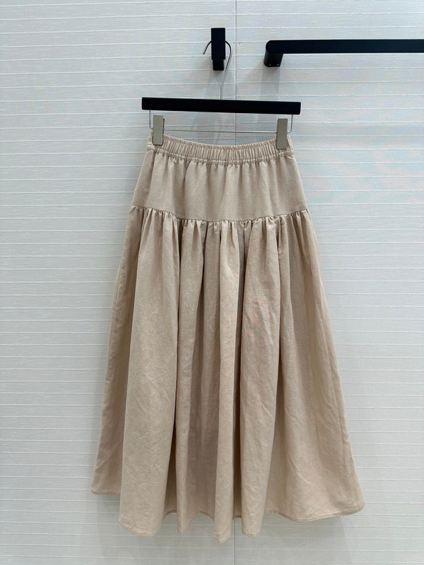 CD Pleated Long Skirt Beige Linen