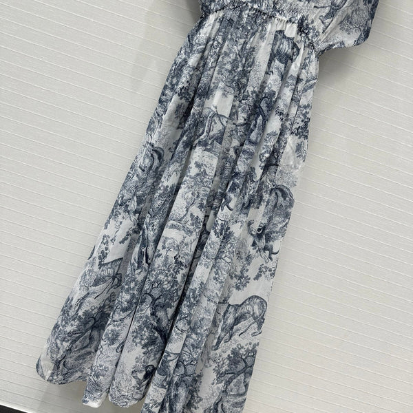 CD 25 Boat Neck Long Skirt Blue White Cotton