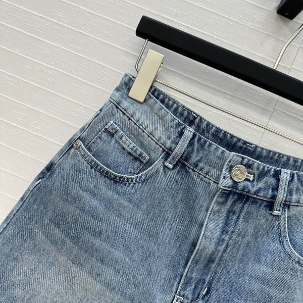 CC 25 Embroidered Short Blue Denim Cotton