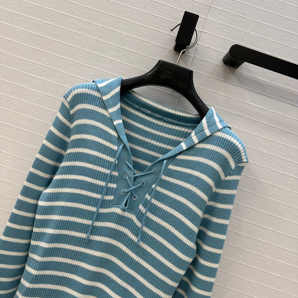 CD Navy Style Collared Sweater Ligth Blue mix White Wool