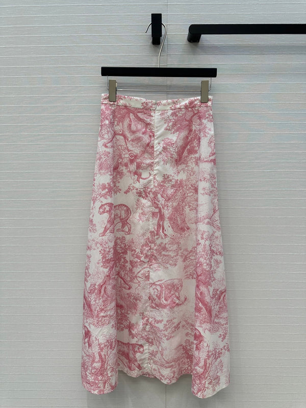 CD 25 Sauvage Jouy Button-down Dress Pink White Cotton