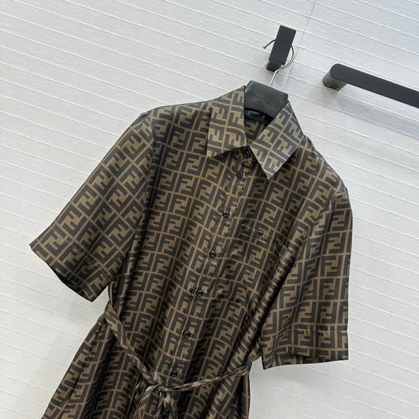 Fendi 25 Shirt Dress Khaki Silk