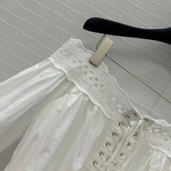 Celine 25 Lace One-shoulder Top White Cotton