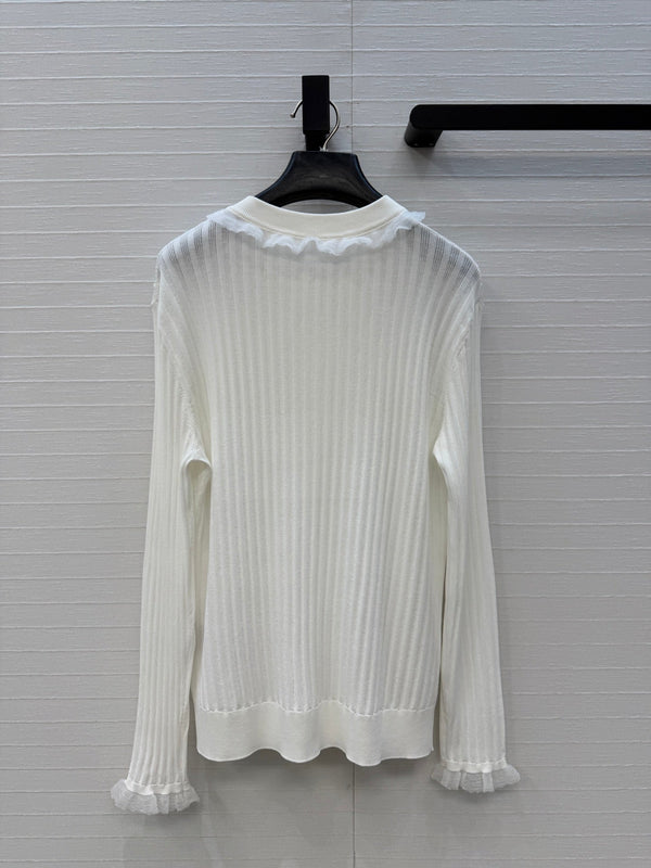 HM Long-Sleeve Sweater With Ruffled Details White Modal Nylon
