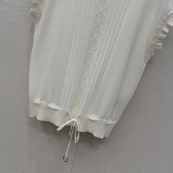 HM Short-Sleeve Sweater With Ruffled Details White Modal Nylon
