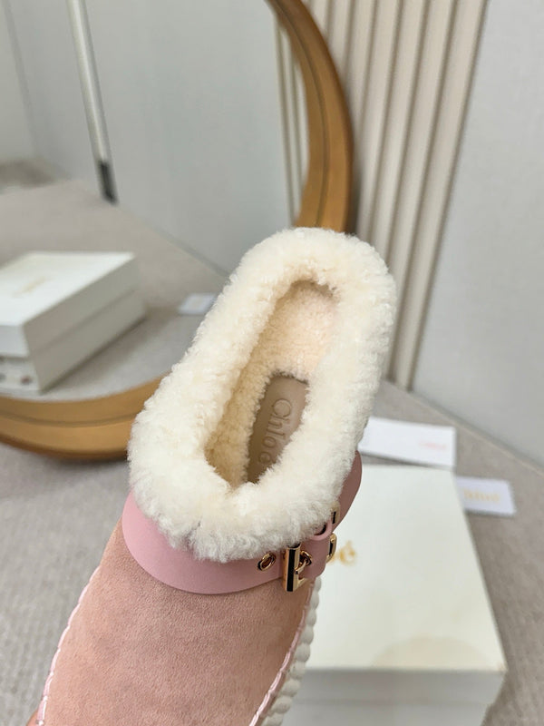 Chloe Nama Shearling-Lined Mule Pink Suede 528075