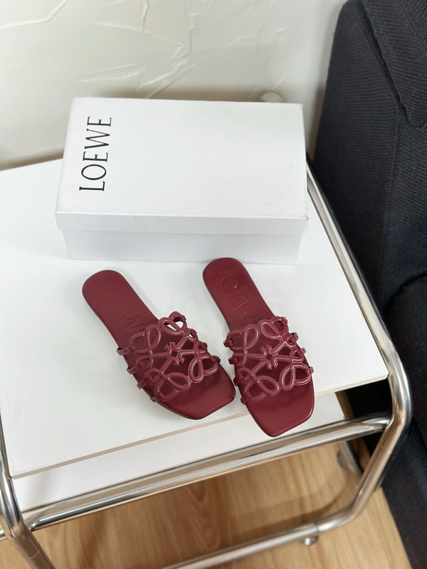 Petal Anagram Slide in Burgundy Soft Calfskin 273518