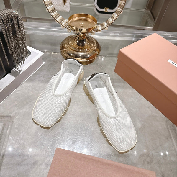 Miu Ballerinas White Black Technical Mesh Leather 751306