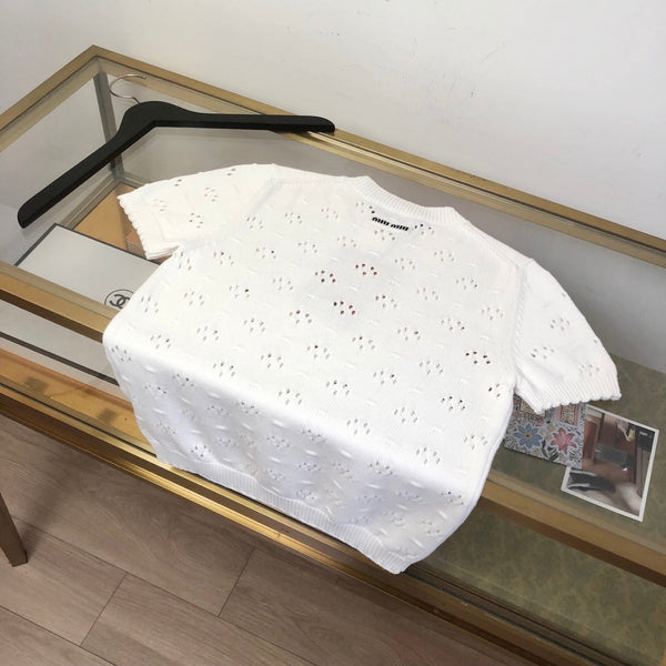 Miu Crew Neck Sweater White Cotton 394303