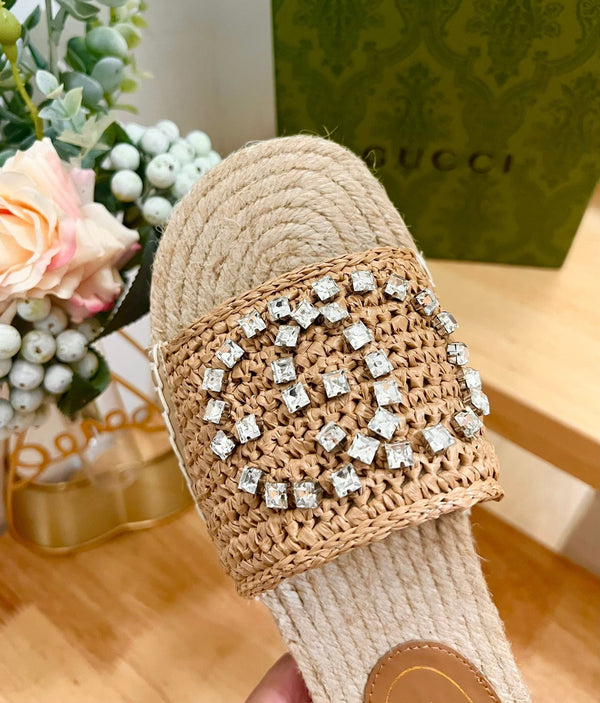 GG Casual Style Logo Sandals Brown Caramel