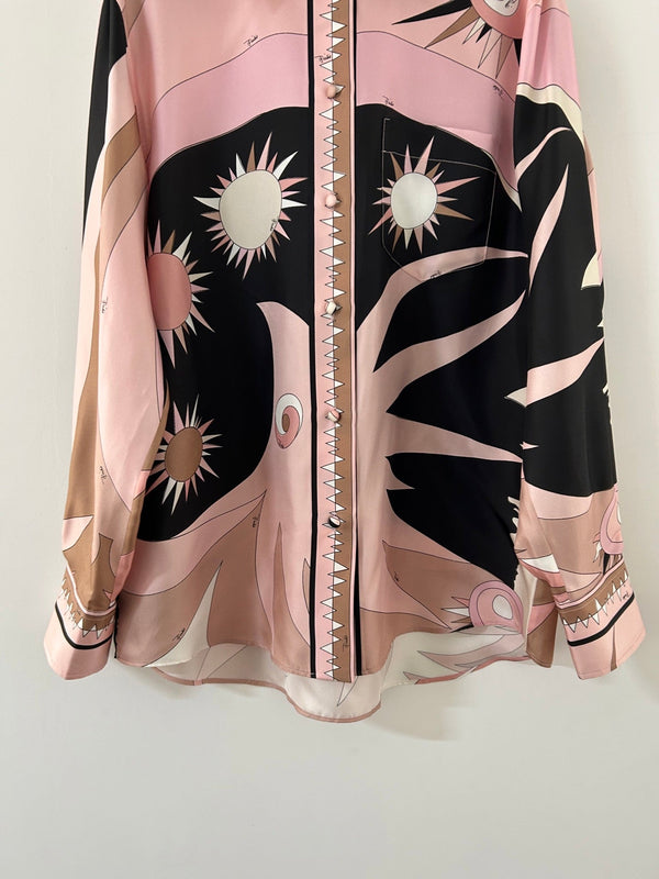Pucci 26s Stella-Print Silk Shirt Light Pink Silk 391087