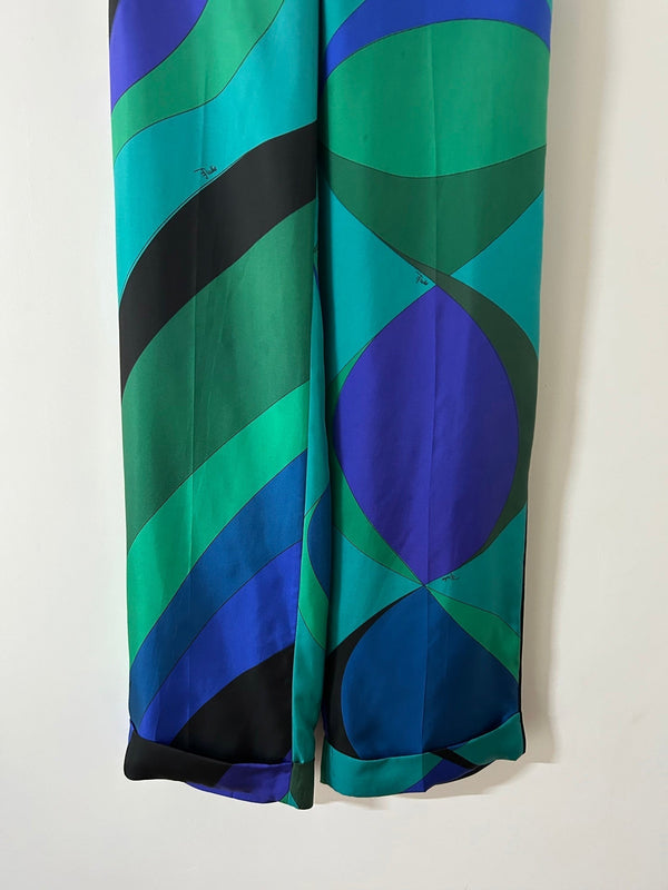 Pucci 26s Stella-Print Silk Pant Green Blue Silk 391095