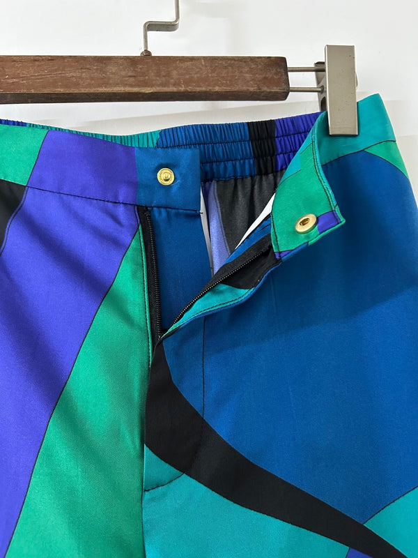 Pucci 26s Stella-Print Silk Pant Green Blue Silk 391095