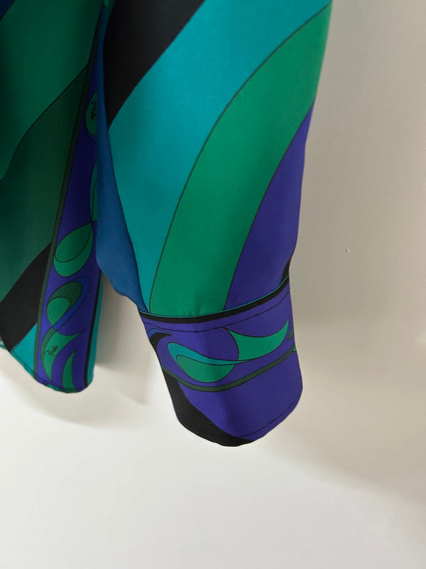 Pucci 26s Stella-Print Silk Shirt Green Blue Silk 391094