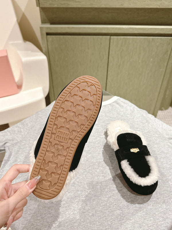 Miu Mule Half Fur Black Suede