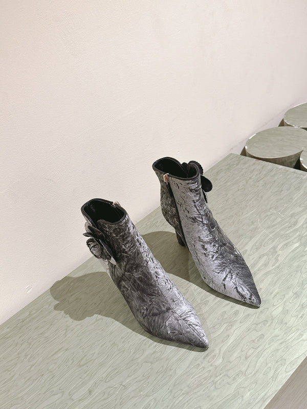 CC Ankle Boots 85mm Silver Rough Velvet Fabric