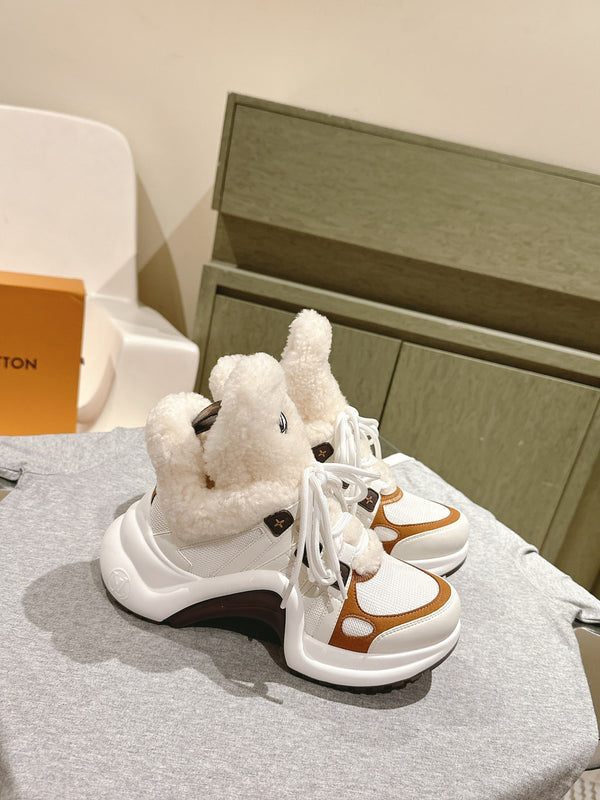 LV Archlight Platform Ankle Boots 5cm White Cowhide Wool 555520