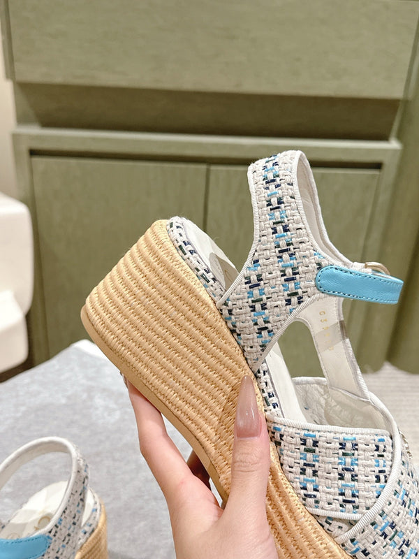 CC 25ss Espadrille Sandals 85mm Light Blue Colorful Tweed Cowhide 462244