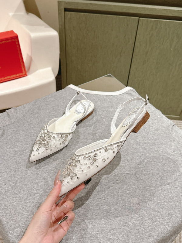 RC 25C Slingback Flat Shoe White Silk Rhinestones 268075