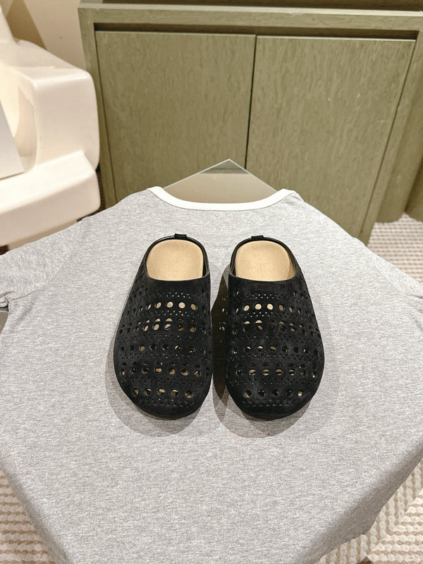 The Row 25ss Perforated Mule 20mm Black Suede 451273