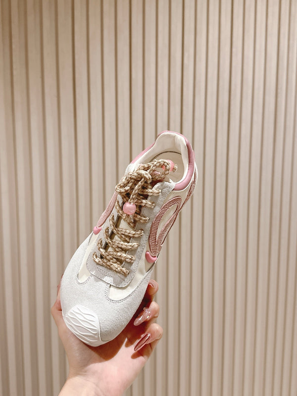 Loewe 2025 Paula's Ibiza Flow Runner Sneaker Ivory Pink Suede Leather 556047