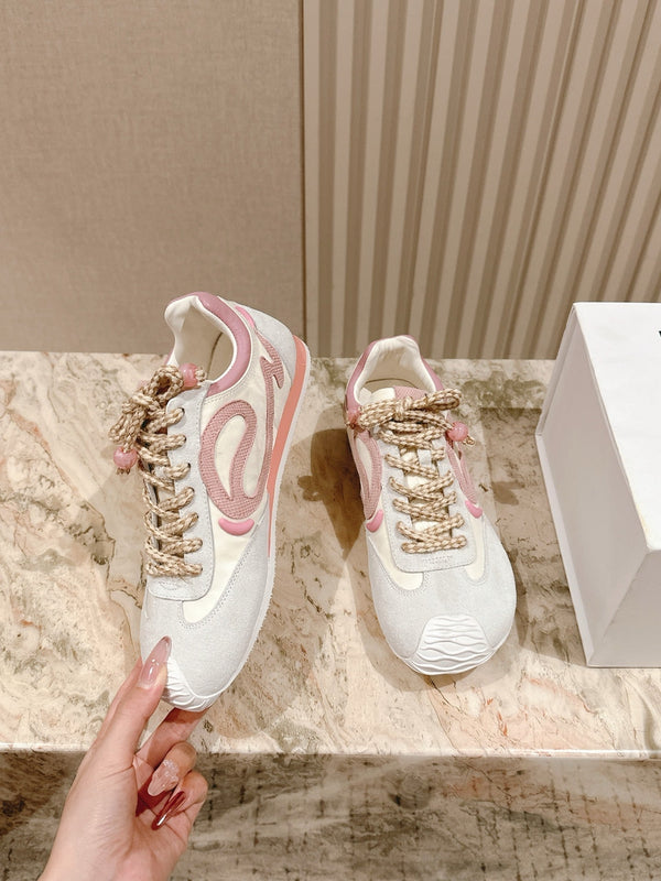 Loewe 2025 Paula's Ibiza Flow Runner Sneaker Ivory Pink Suede Leather 556047