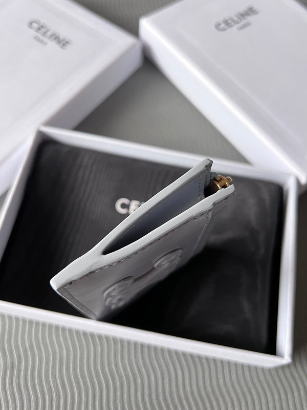 TRIOMPHE Zipped Card Holder Glacier Cowhide Leather
