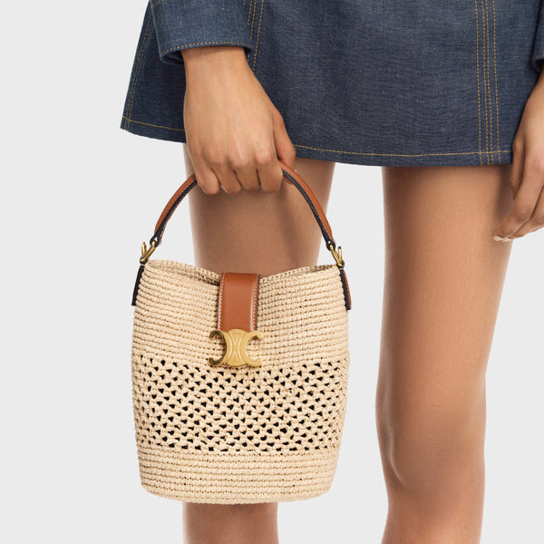 Medium Louise Bucket 24cm Brown Calfskin Beige Raffia