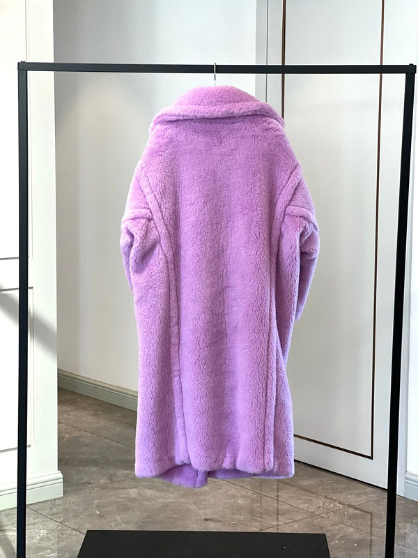 Max Mara 26s Teddy Bear Long Coat Purple Alpaca Wool Silk 429252
