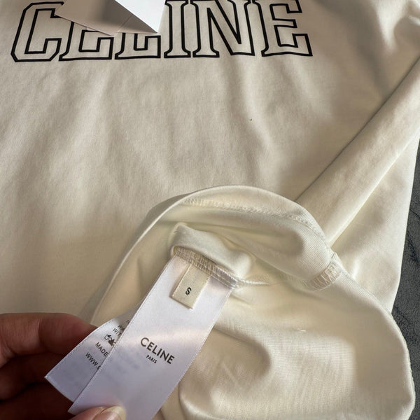 Celine SS26 Color-blocked Letter Print T-shirt White Black Cotton 350495