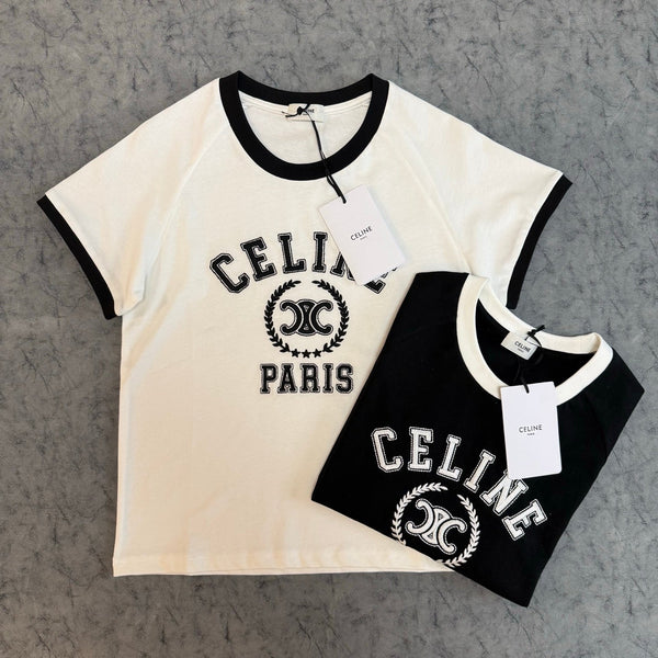 Celine Triomphe Print T-shirt Black White Cotton 350428