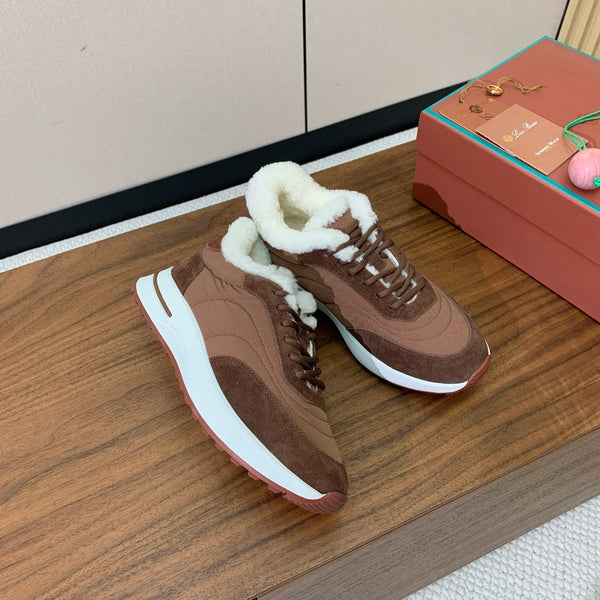 LP 26s Flexy Walk Sneakers 3cm Chocolate Suede Shearling 110920