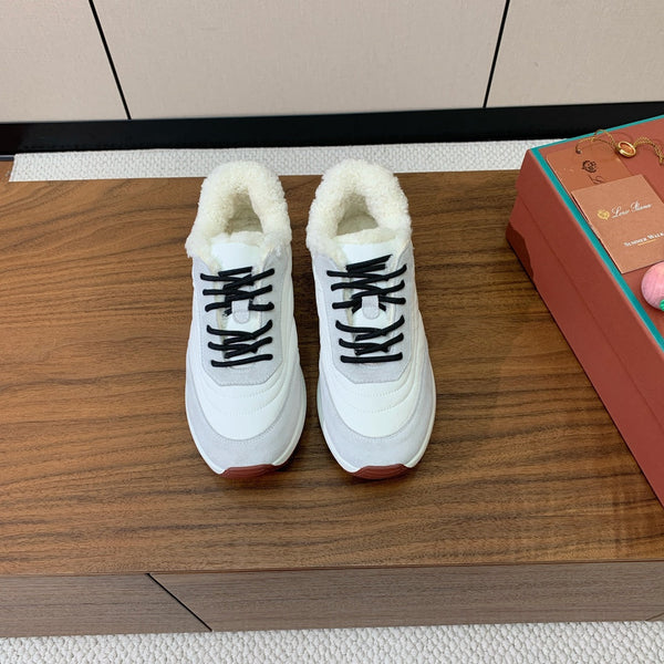 LP 26s Flexy Walk Sneakers 3cm White Suede Shearling 110922