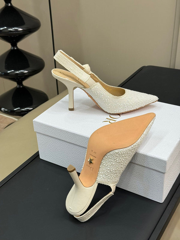 J'Adior Slingback White Cotton Microbeads