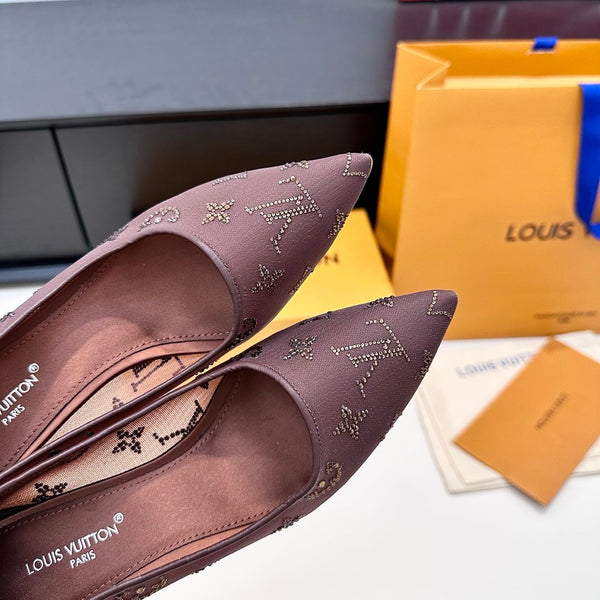 LV GALA High Heels Series Shoes 75mm Dark Rose Taupe Mesh 542215
