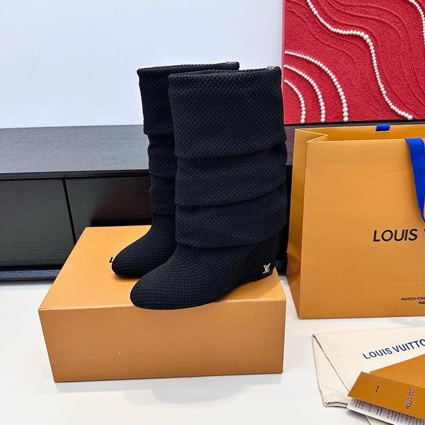 LV CSummer Mid Wedge Boot Black Knit 542224