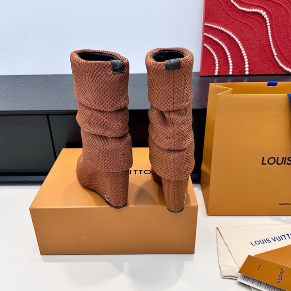 LV CSummer Mid Wedge Boot Brown Knit 542225