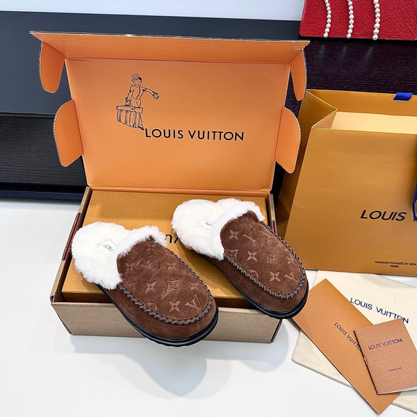 LV Ski Colorado Closed Mule Brown Chocolate Suede Wool 542229