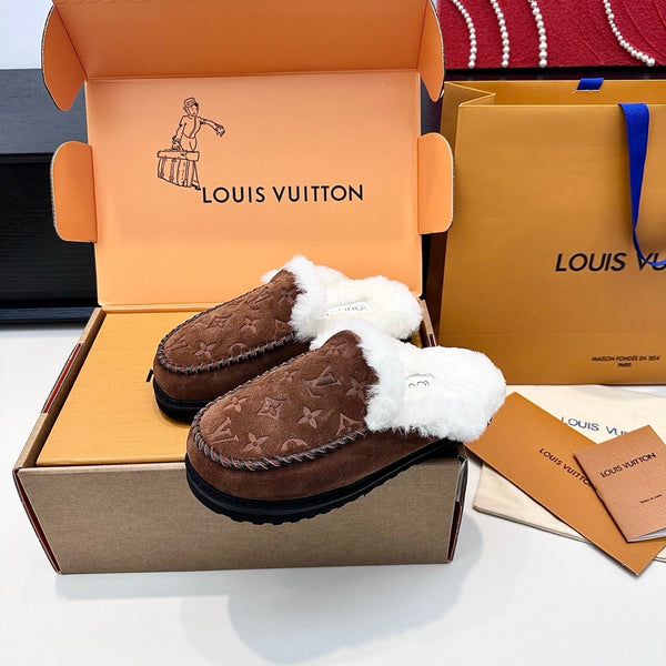 LV Ski Colorado Closed Mule Brown Chocolate Suede Wool 542229